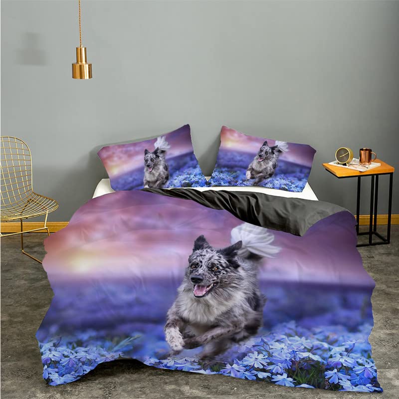 Housse de couette 140x200 chien violet en microfibre avec 2 taies d'oreiller pour ado