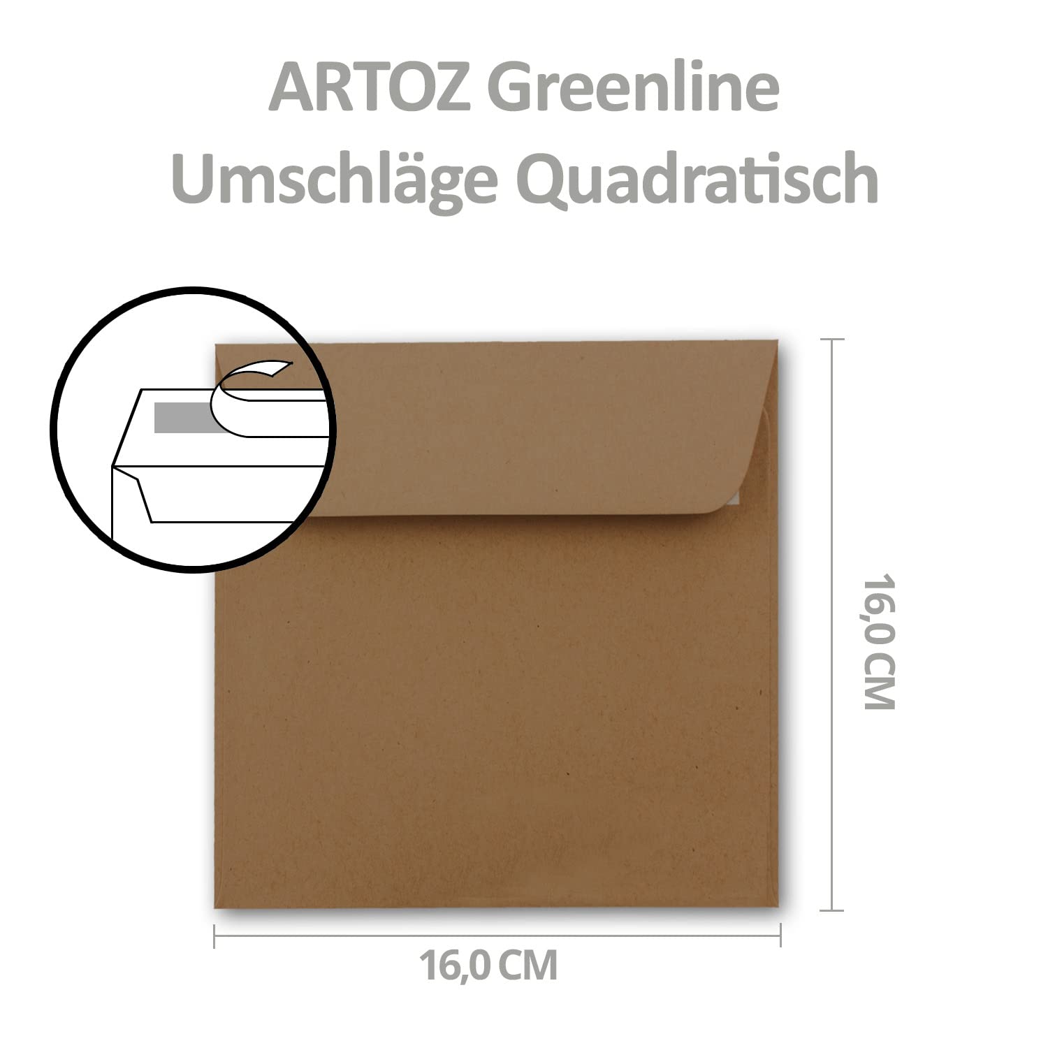 Sobres de Artoz Green Line, cuadrados, 160 x 160 mm, color: marrón embalaje, color grocer kraft 50 Umschläge