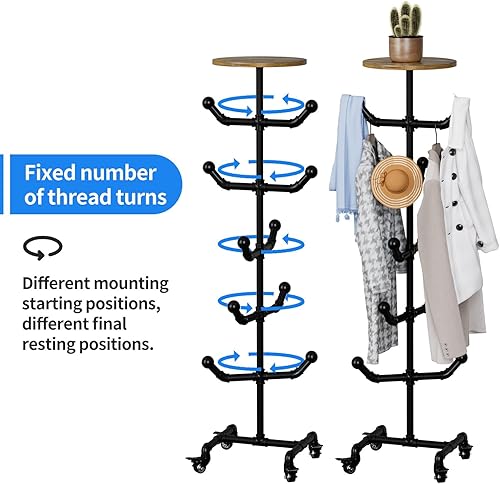 Miniatura 2 de uyoyous Estante de metal rústico para sombreros, soporte de exhibición independiente para sombreros con ruedas, organizador industrial para