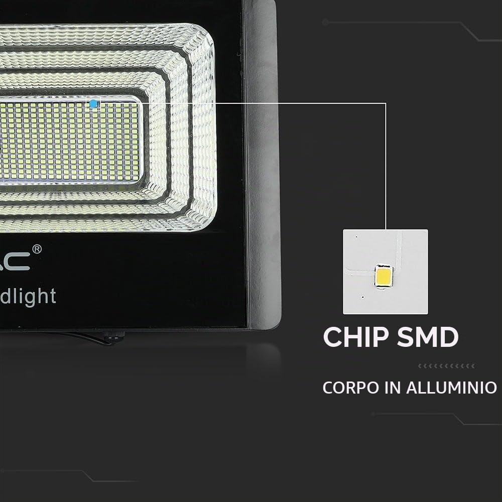 Faro LED 200W con Pannello Solare e Telecomando 4000K