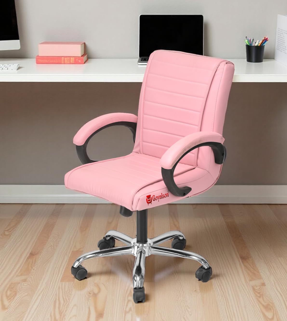 SCHOOL FURNITURE revolving Medium Back Office Home Study Revolving Comfortable Chair (1, Pink, Standard)-image-34