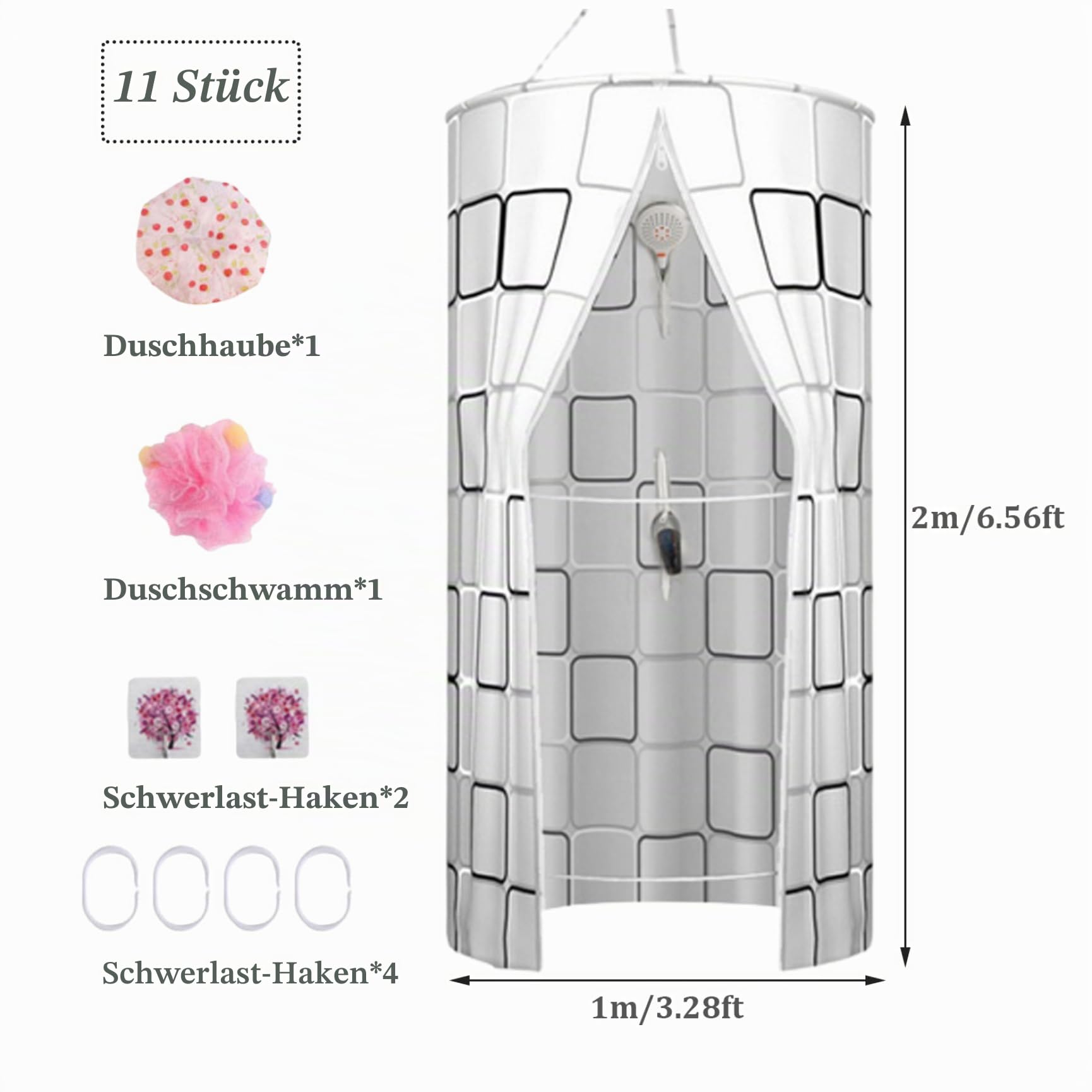 Winter Duschvorhang 39 x 79 Zoll, Kälteisolierung & Wasserdicht, Runder Dome Design mit Doppelreißverschluss, Hängender Winter Duschvorhang