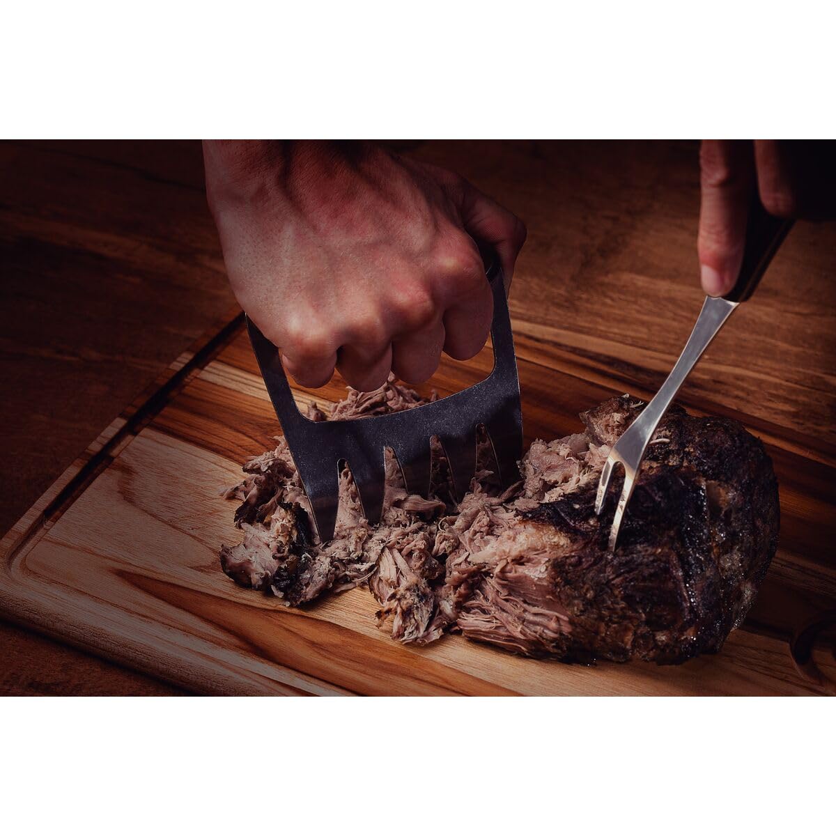TRAMONTINA - Garra Multiuso Churrasco Black, con Lámina de Acero Inoxidable Oscurecido, Mango de Madera, Cubierto para Desmechar Carne y Cortar Alimentos, Tamaño 12,1 x 13 x 3,7 cm
