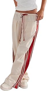 Pantalones de pierna ancha para mujer, con cordón y cintura alta, a rayas laterales, pantalones palazzo holgados con bolsillos