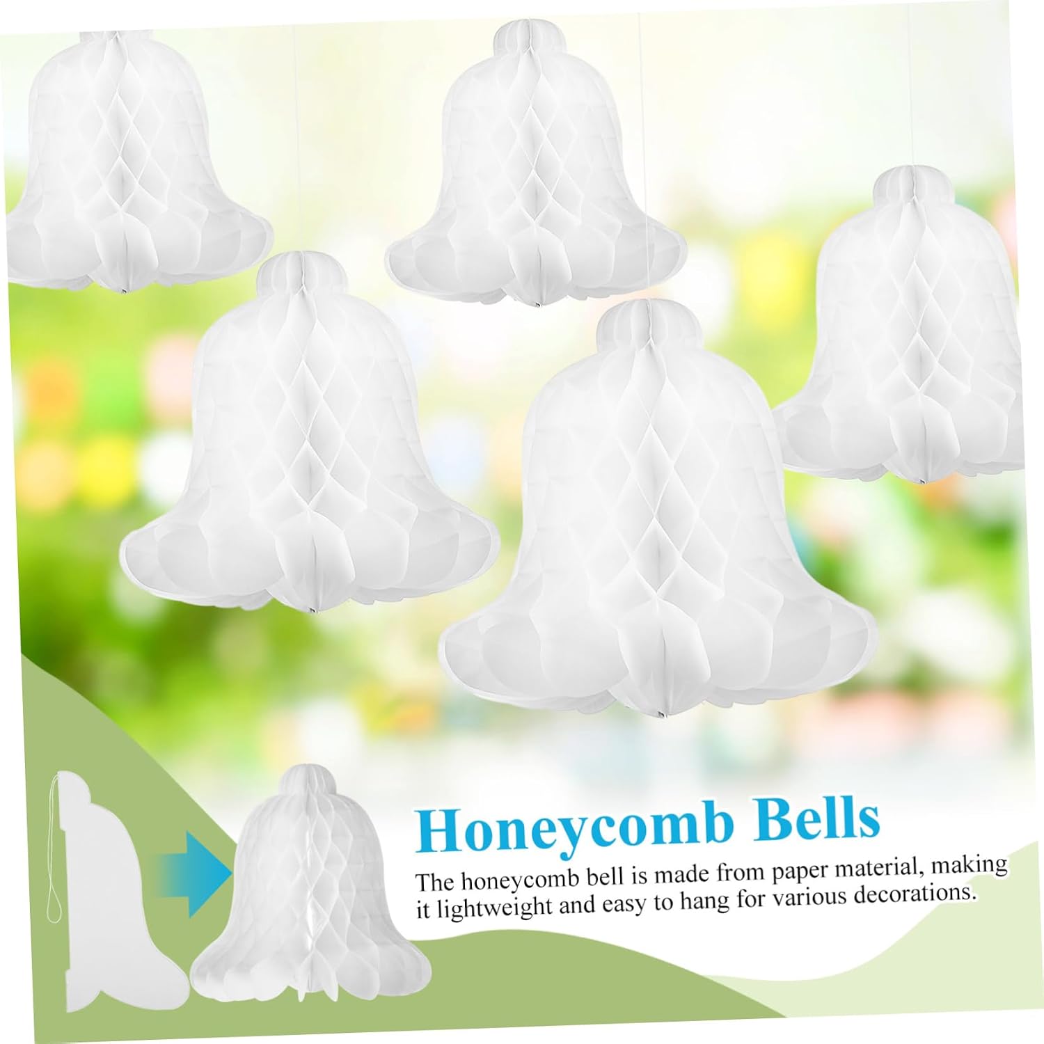 5pcs Paper Honeycomb Bells Elegant Hanging Decorations for Christmas Weddings and Parties Eye-catching Bells Versatile Use and Reusable Design
