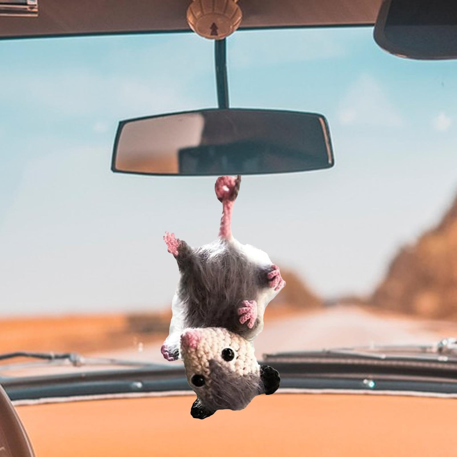 Opossum Car Charm - Car Pendant | Adorable Opossum Car Decoration - Car Accessory Unique Rearview Mirror Accessories Handmade Knitted For Car