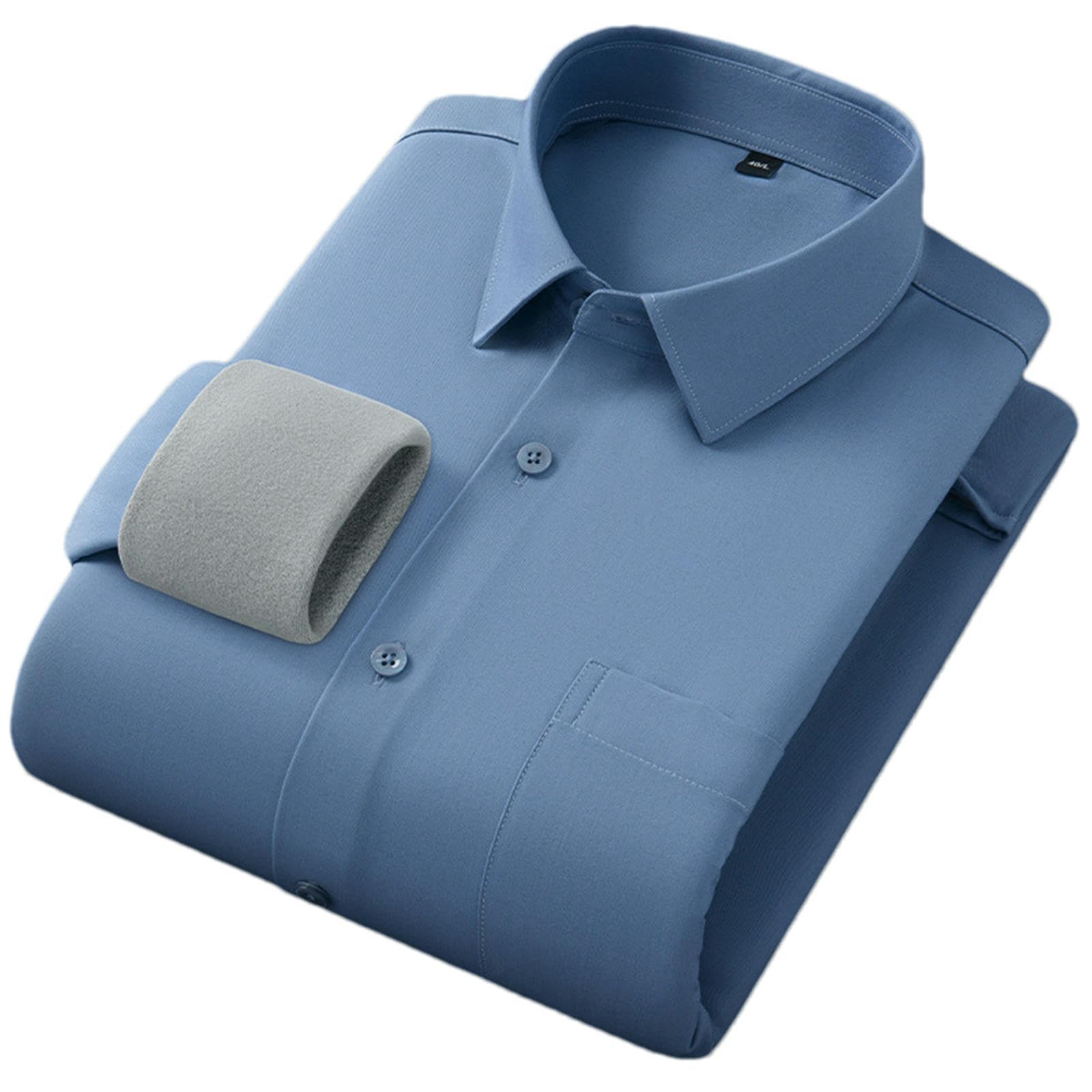 Camicia da uomo foderata in pile senza pieghe, con bottoni, camicia da lavoro con tasca, calda camicia invernale da ufficio