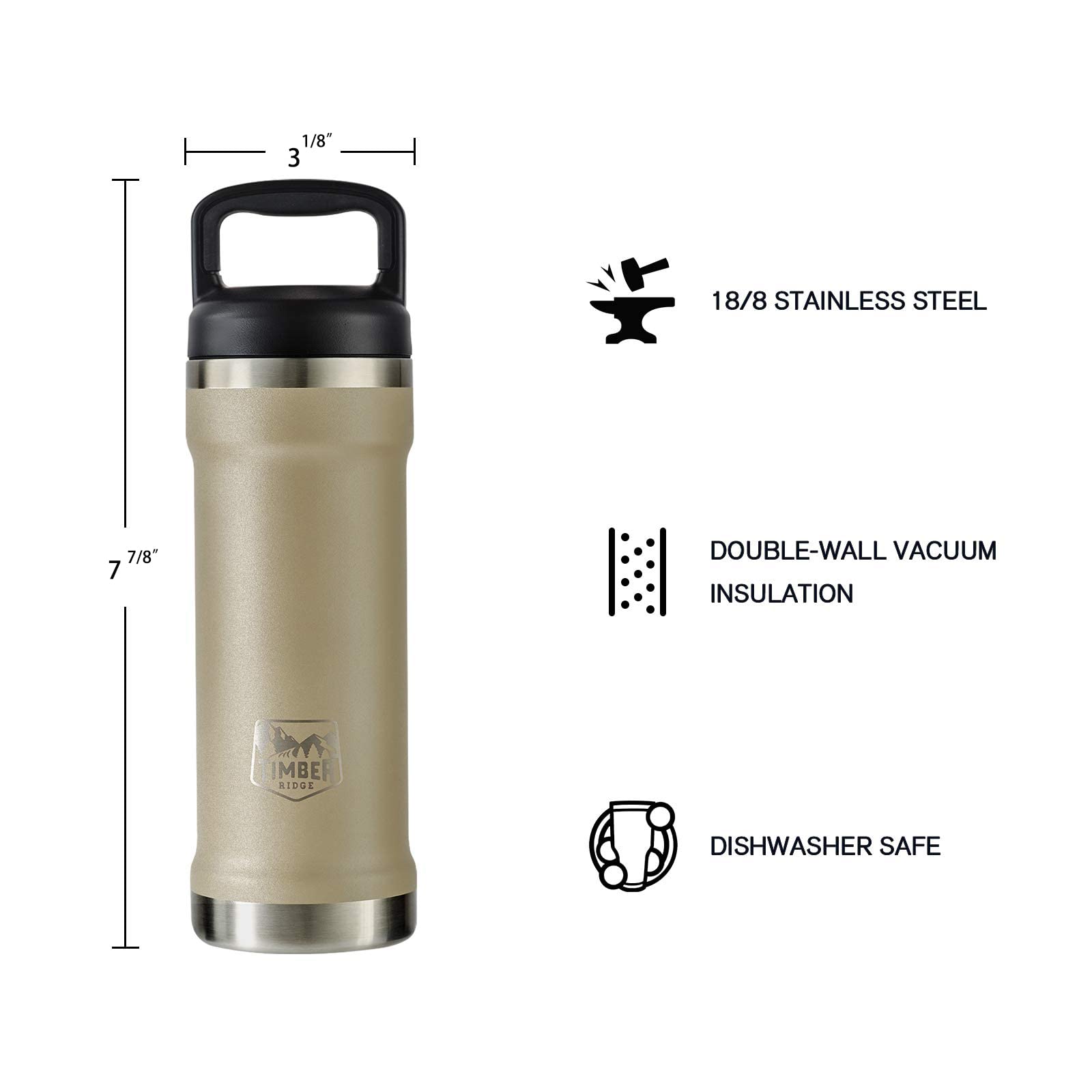 Timber Ridge Sport-Trinkflasche, 510 ml, Edelstahl, vakuumisoliert, breite Öffnung mit Handdeckel (Treibholz)