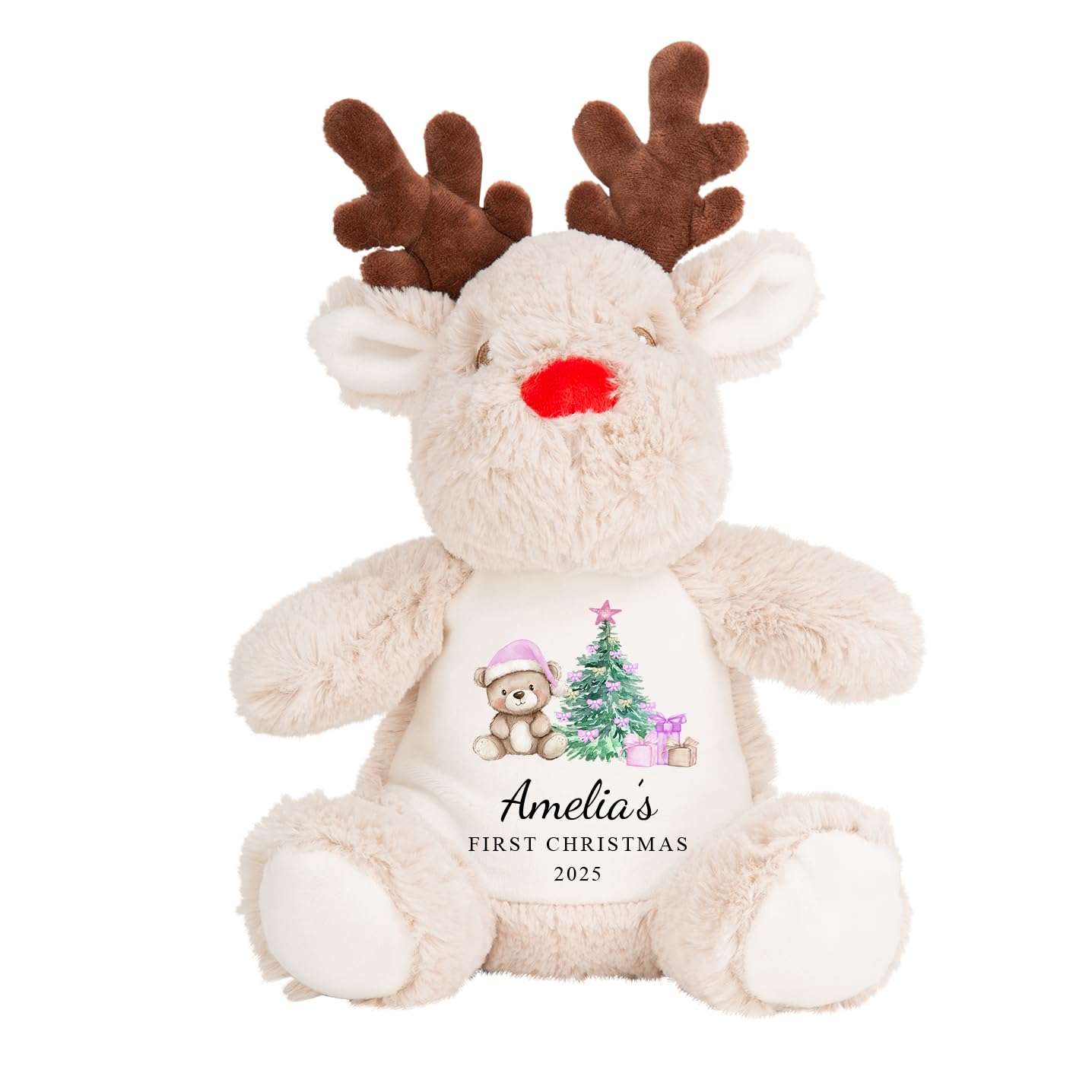 Chicken Craft Baby's 1st Christmas Keepsake - Personalised Reindeer Soft Toy Name Teddy