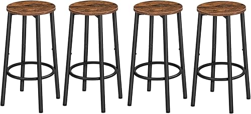 Miniatura 10 de HOOBRO Taburetes de bar, juego de 2 sillas de bar, taburetes de cocina de altura redonda con reposapiés, taburetes de barra de desayuno, marco de