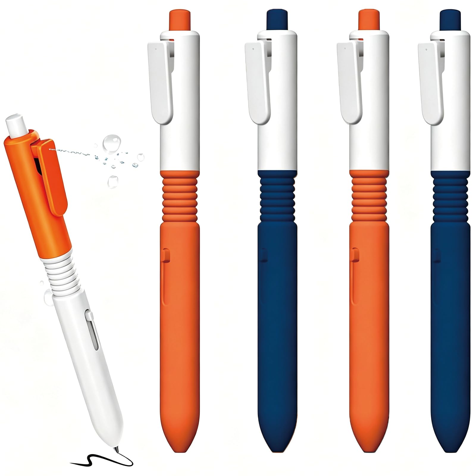 4 PCS Prank Water Gun, Prank Gun Water Pen, Retractable Watergun Prank Pen, Funny Press Type Water Shooting Pen, 2 Blue & 2 Orange Creative Prank Toy Pen for School Party Gathering Prank Game
