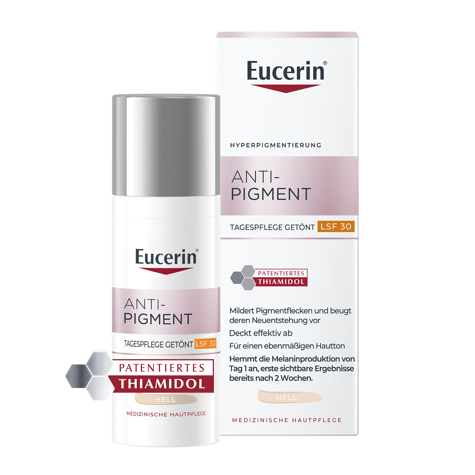 Eucerin Anti-Pigment Tagespflege LSF 30 Getönt Hell 50 ml, getönte Tagescreme mit Thiamidol reduziert Pigmentflecken und deckt sie ab, Gesichtscreme für einen ebenmäßigen Teint