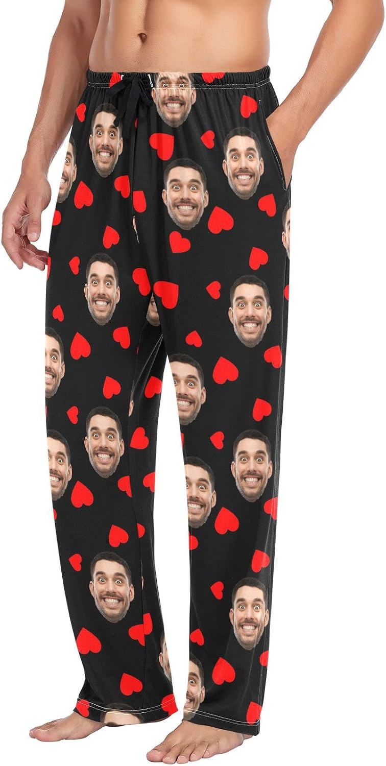 ZZKKO Photo Face Personalized Mens Pajama Pants Cotton Custom Pj Pajama Bottoms Casual Sleepwear Gifts for Husband Boyfriend Dad S