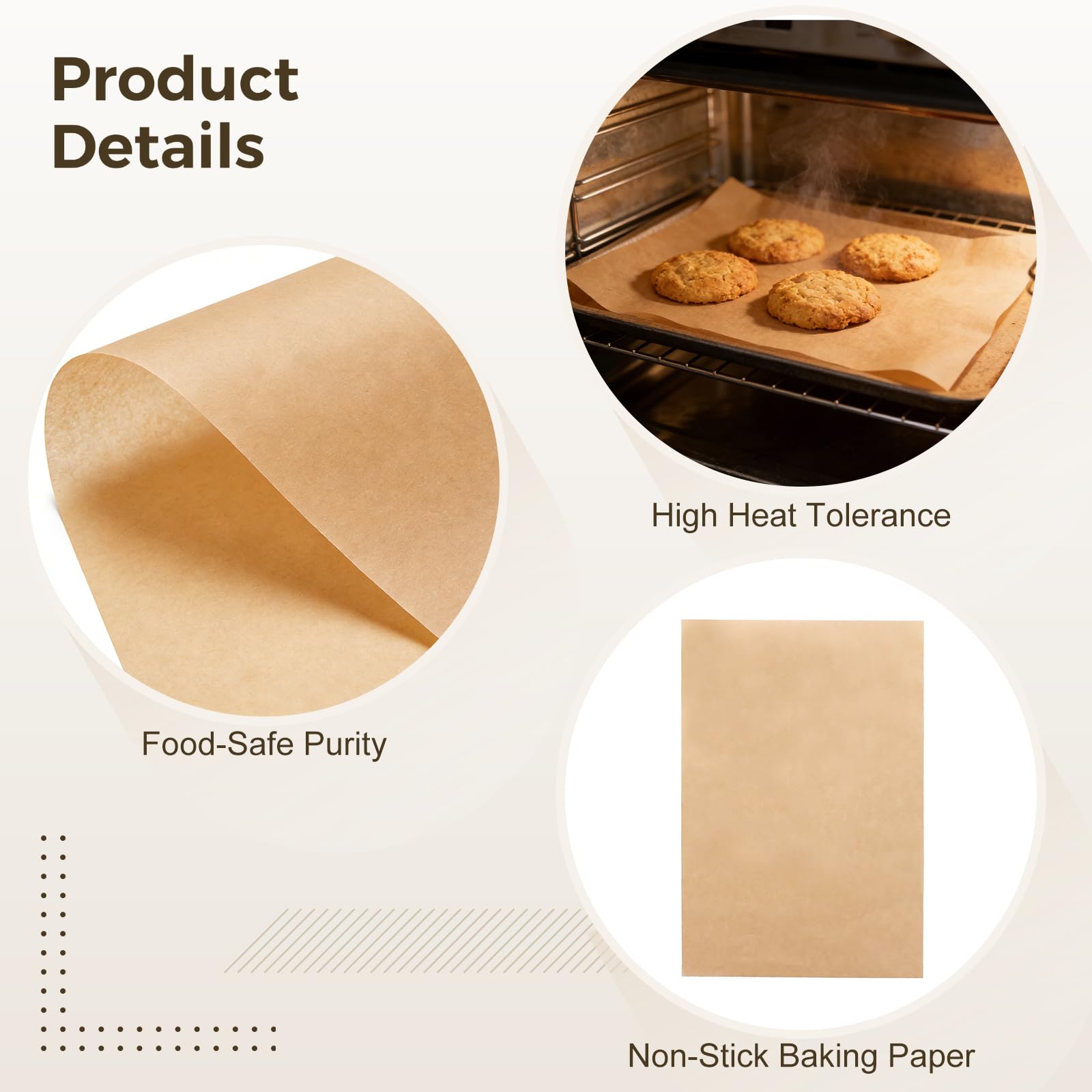500 Stück Backpapierblätter 30 x 20 cm, ungebleichtes Pergamentpapier, für den Kontakt mit Lebensmitteln, geeignet zum Backen, Grillen, Braten und Dämpfen