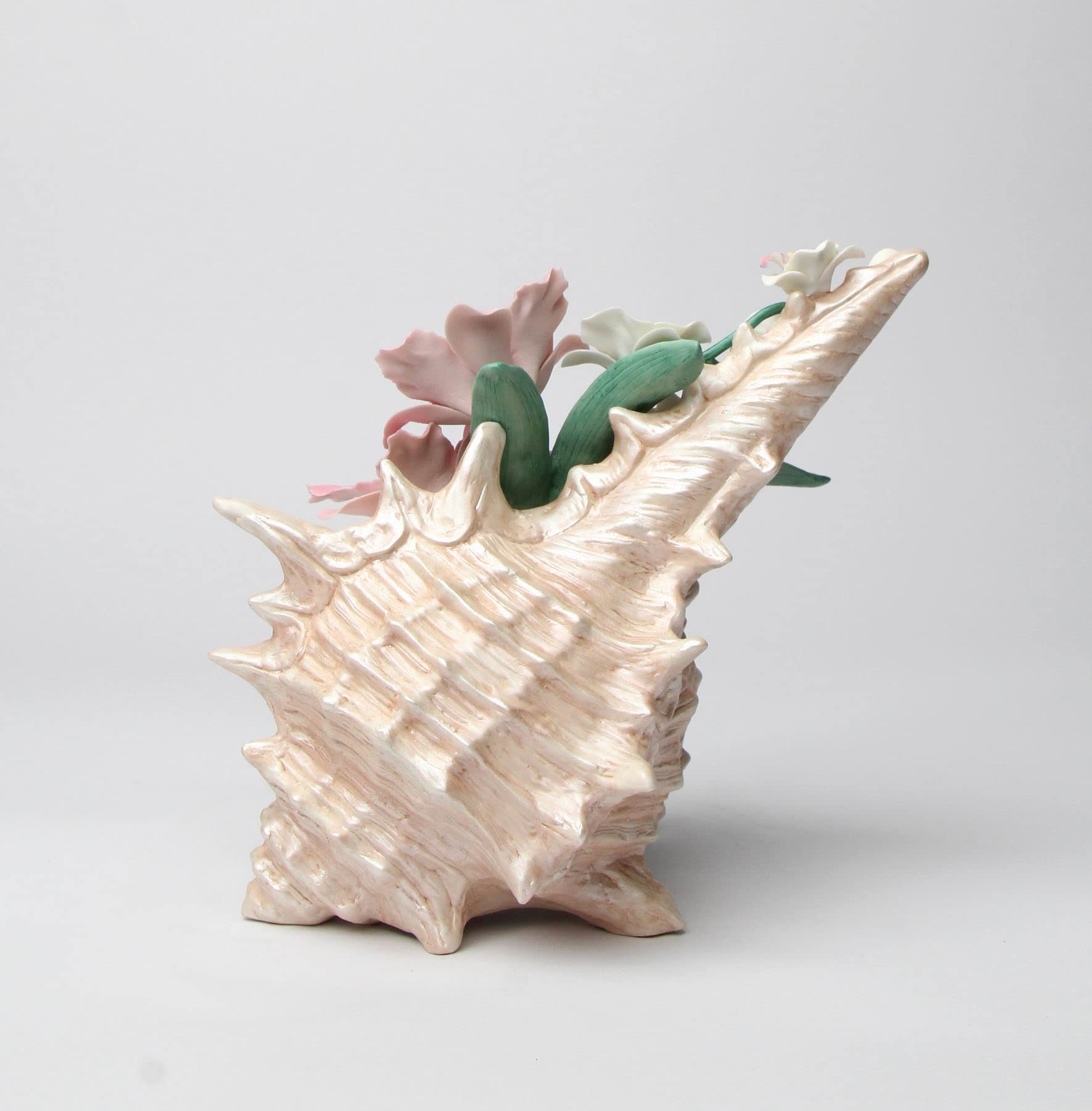 Cosmos Gifts 10178 Statuetta di Conchiglia con Orchidea, Verde