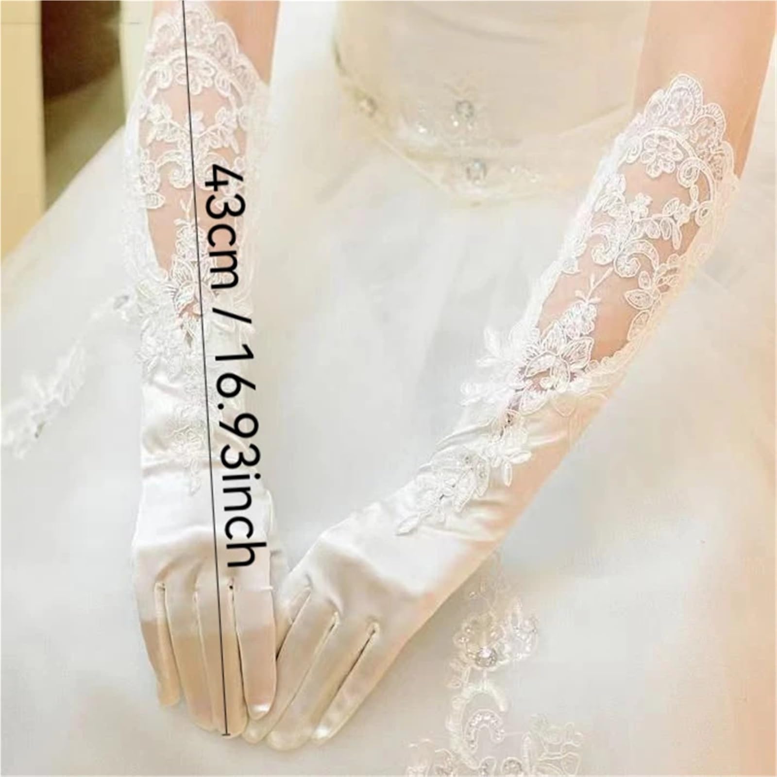 2 paia di guanti lunghi in raso, da sposa, vintage a dita intere Per Feste E Balli