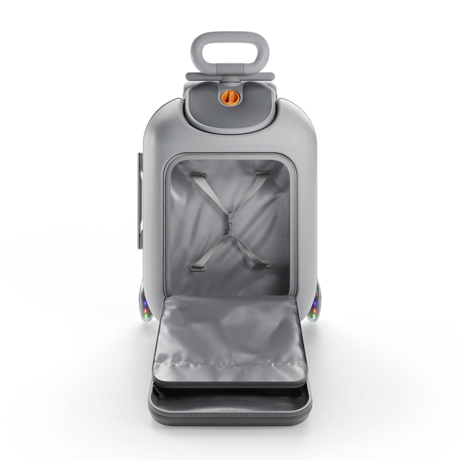 Kinderkraft CABBY Valigia Bambini 2 in 1, Bagaglio a Mano con Seduta, Ruote LED, 20 L, Pieghevole, Fino a 70 kg, Grigio