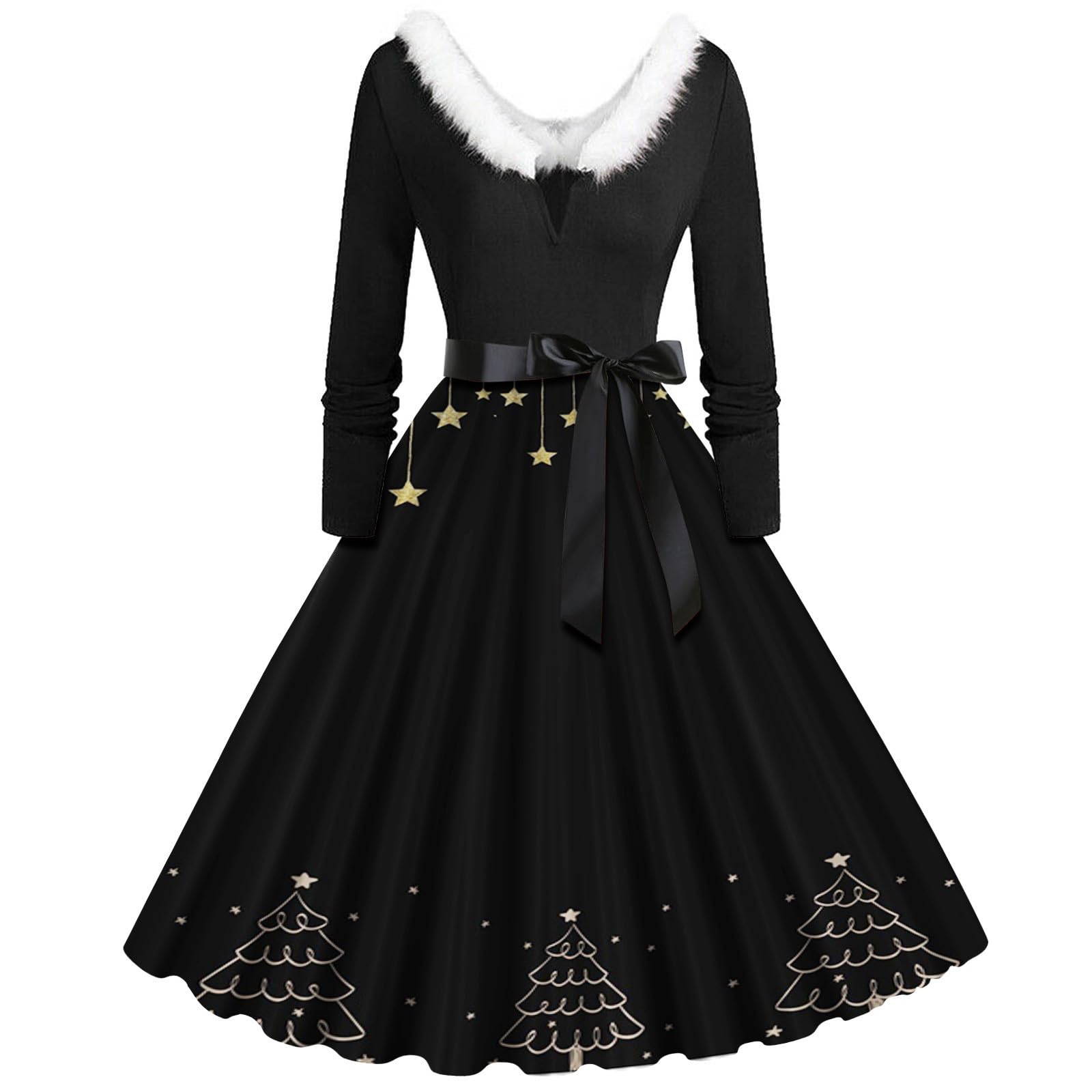 Generisch Vestito natalizio da donna con scollo a V, elegante stampa natalizia, vestibilità comoda per le festività