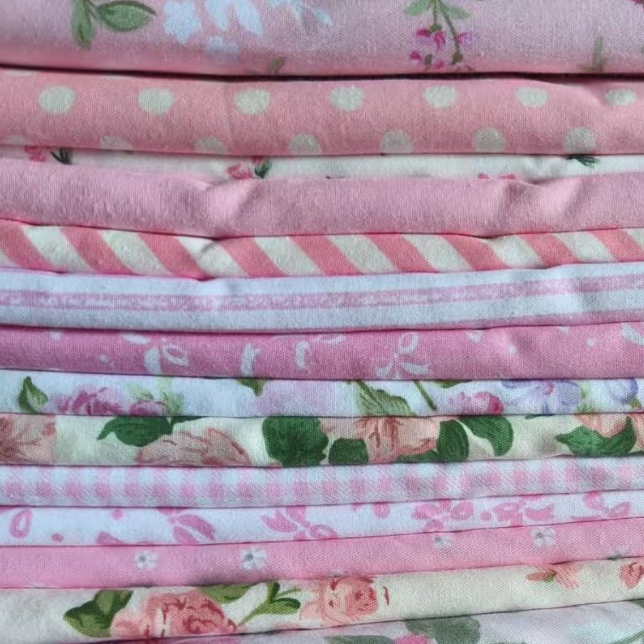 Image of Cotton Fabric DIY Making Supplies Quilting Patchwork Fabric Fat Quarter Bundles DIY for Quilting Cotton Patchwork Cushions (14pcs Light Pink, 9.8 inch x 9.8 inch)