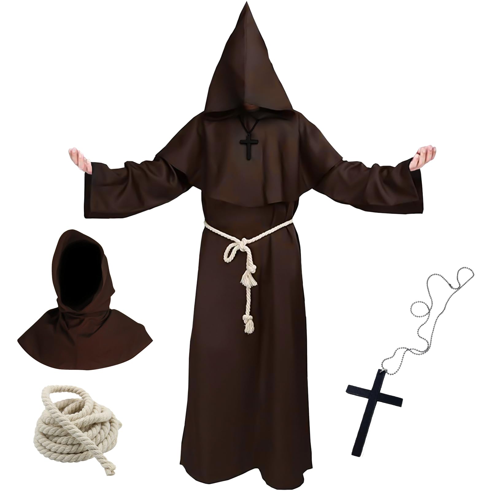 Ainvliya Monk Costume, Monk Robes, Halloween Costumes for Women, Medieval Priest Outfit for Adults Men, Carnival Fancy Dress Party Costume for Halloween