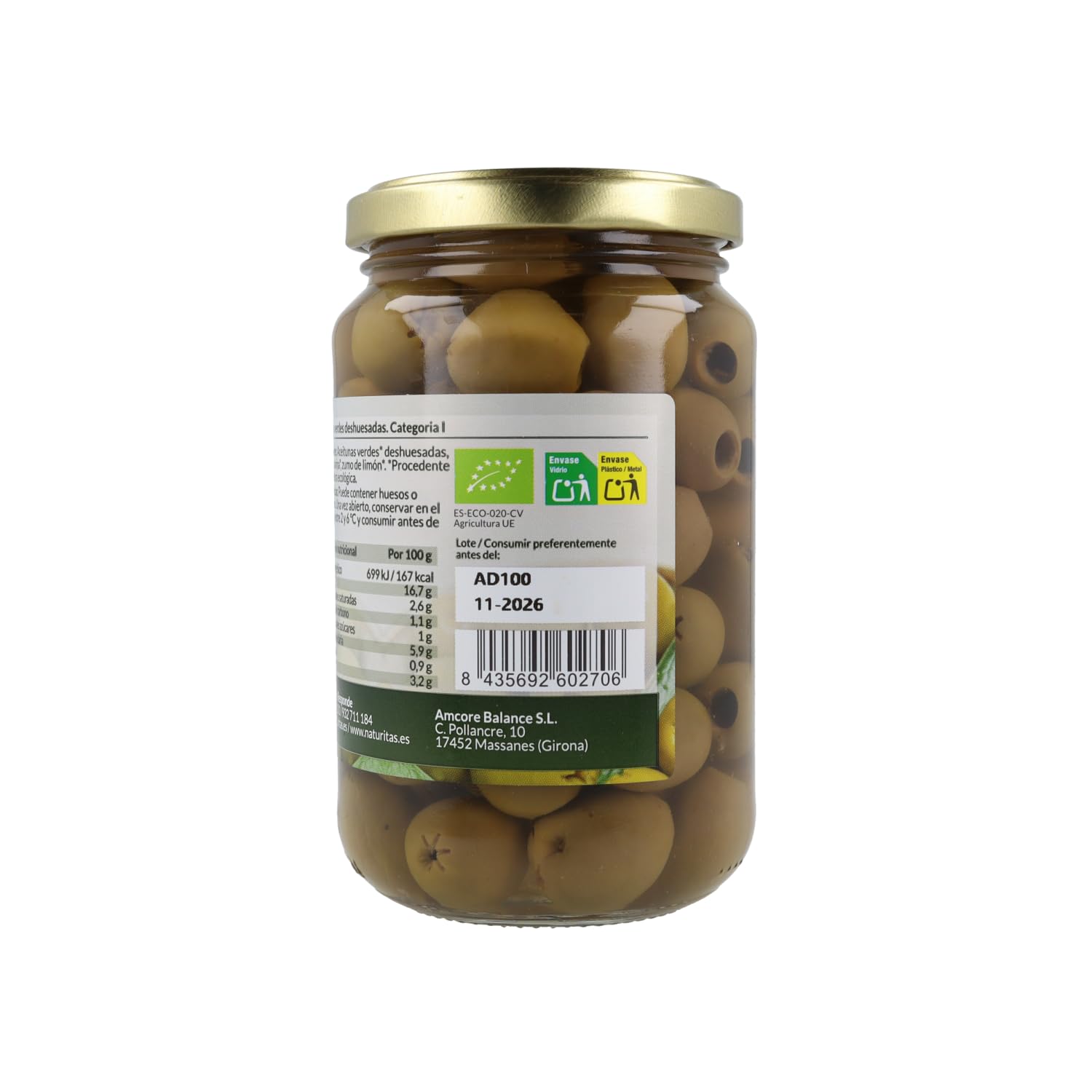 Aceitunas Verdes Deshuesadas Naturitas Essentials Manzanilla 335 g España