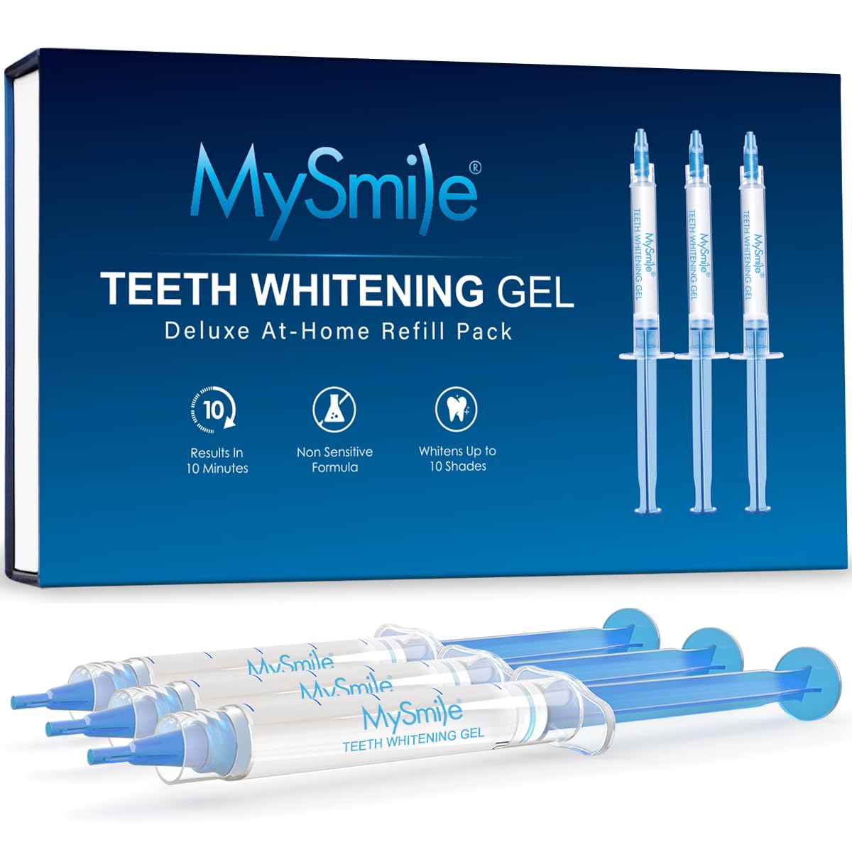 MySmileTeeth Whitening Gel Pen Refill Pack, 3 Non-Sensitive Teeth Whitening Pen, Deluxe Teeth Whitener Dental Grade Tooth Whitening Gel with Carbamide Peroxide for Home, 10 min Fast Result