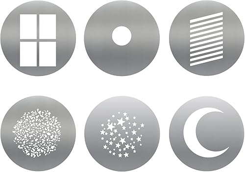 Soonphp - Juego de 6 piezas de kit GOBO redondo, placa de metal de 2.6 pulgadas con patrones huecos para accesorio de foco Godox SAVSA y Soonpho OT1