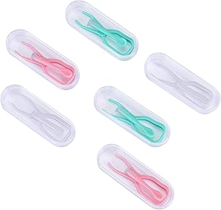 Muf Contact Lens Tweezer & Contact Lens Inserter/Remover Case Set 6 PCS,Scissors-shaped Tweezers + Contacts Removal Tool/Contact Applicator Kit for Contact Lens Case Travel Outdoors Office,3 Colors