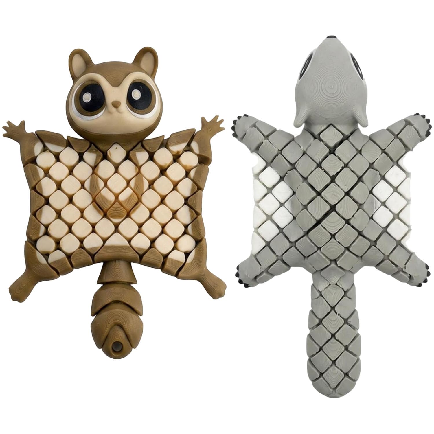 2PCS 3D Printed Fidget Item, Relax Desk Item for Daily Use, Articulated Flying Squirrel Model with Yellow and Grey Colours