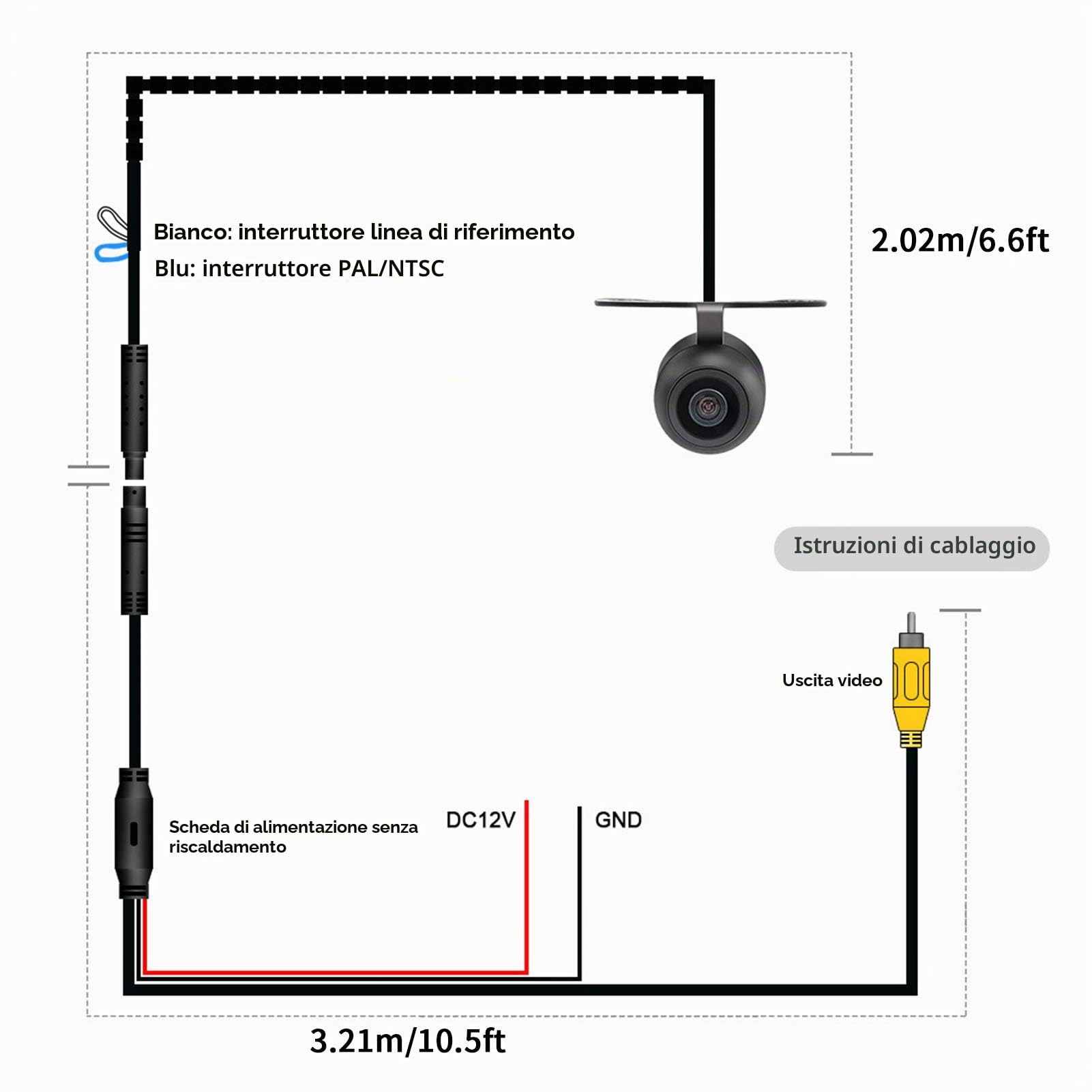 Telecamera CCD per auto, Mini telecamera frontale Sensore di immagine CCD universale Visione notturna Impermeabile con interruttore PAL/NTSC