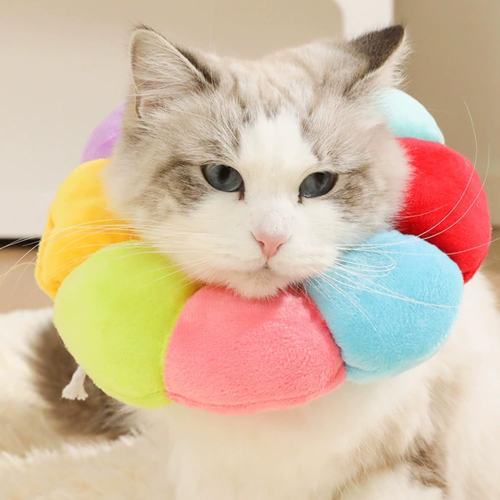 Cat Protection Cone Collar Adjustable Soft Pet Recovery Collar for Rabbit Chinchilla/Guinea Pigs Ferret After Surgery Wound Healing Elizabeth Neck Recovery E-Collar for Small Animals (Colorful,M)
