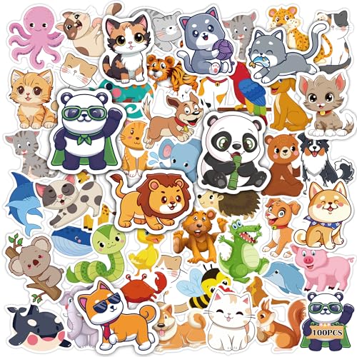 100 PCS Water Bottle Stickers for Kids,Cute Animal Aesthetic Sticker Pack - Vinyl Kawaii Stickers for Girls Boy Classroom Prizes,Party Favors for Scrapbook, Laptops, Journal - image 1