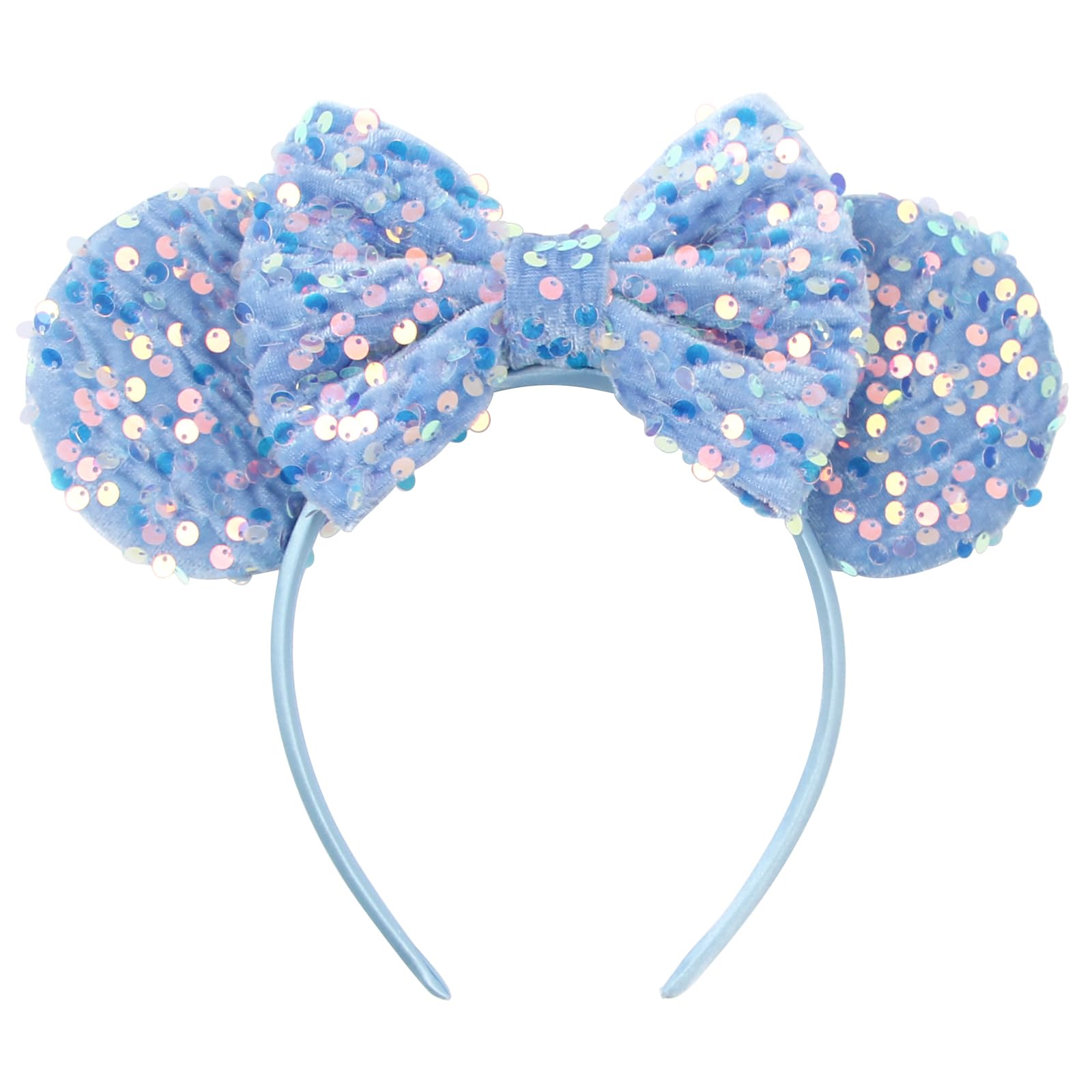 zhezesmila Blue Mouse Ears, Sequin Bow Mouse Ears Headband for Girls Women, Cosplay Costume Princess Party Birthday Hair Band