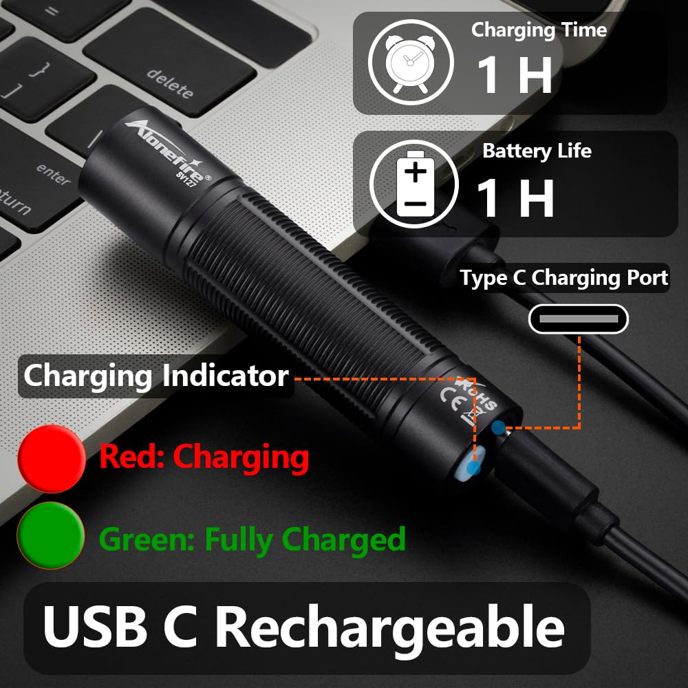 Alonefire SV127 Torcia UV LED Piccolo Professionale 365nm USB C Ricaricabile Mini Lampada Ultravioletti per Resina, Pesca, Fluoresceina, Rilevatore di Urina,Minerali con Batteria Incorporata