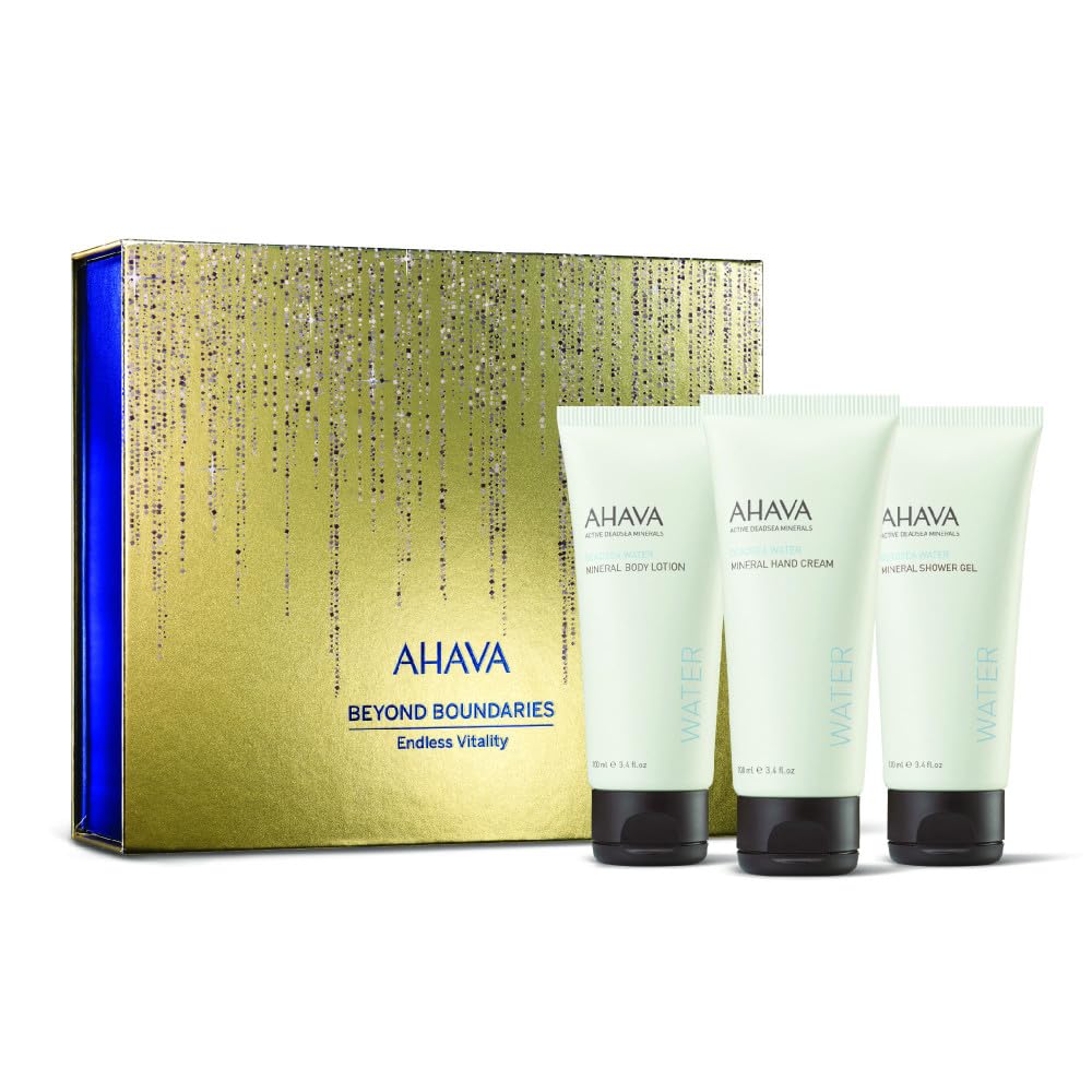 AHAVA Endless Vitality Gift Set – Includes Mineral Body Lotion (100ml), Mineral Hand Cream (100ml), Mineral Shower Gel (100ml), and a Sample of Crystal Osmoter X6 Serum