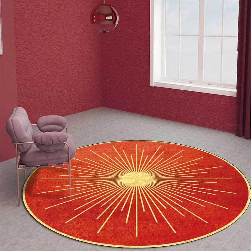 Tapis de salon rond rouge à lignes modernes pour réchauffer votre salle à manger