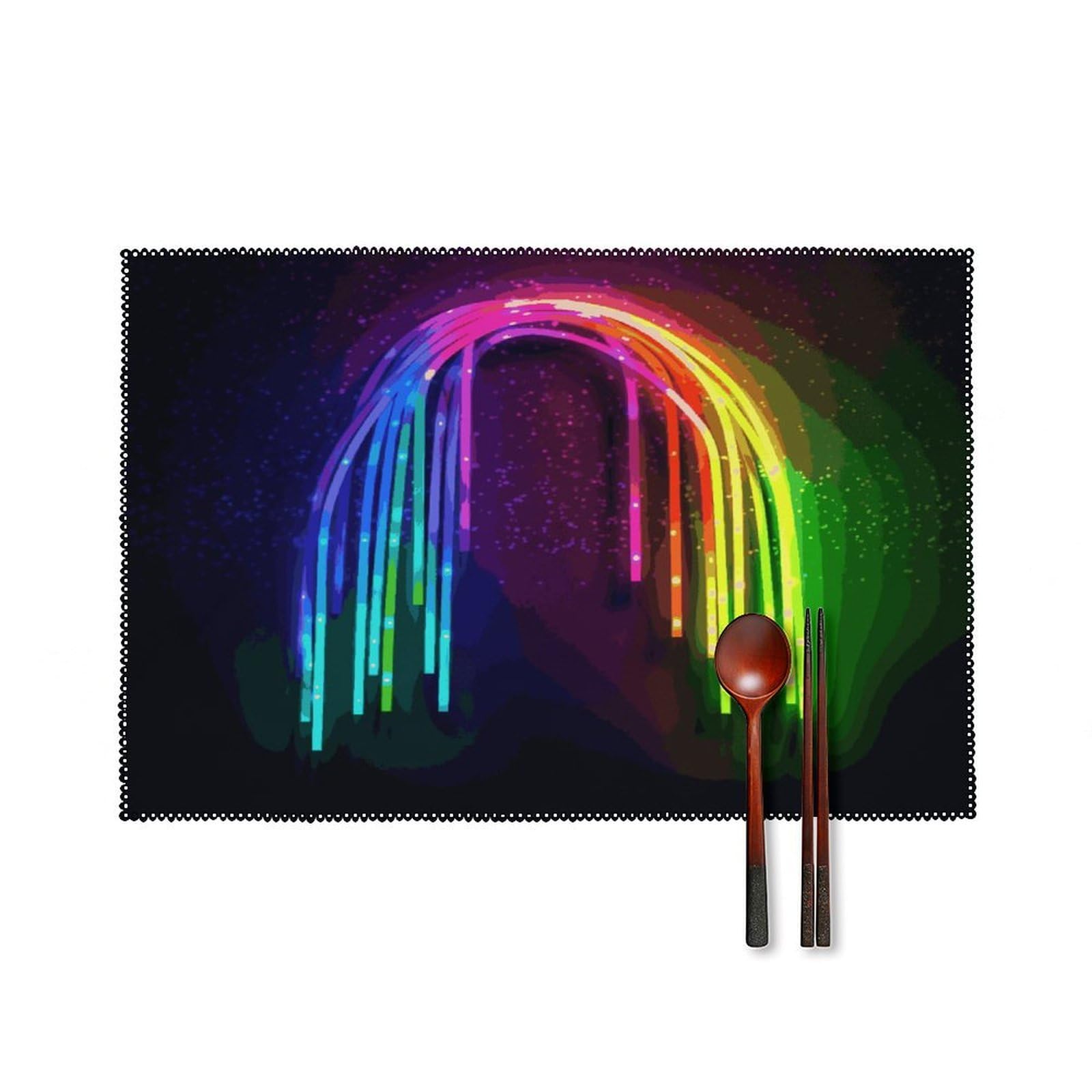 Rainbow Neon Placemats Set of 4 Canvas Place Mats Non-Slip Heat Resistant Table Mats Washable Waterproof Placemat Wipeable Tablemats for Kitchen Dining Decor Place Mat