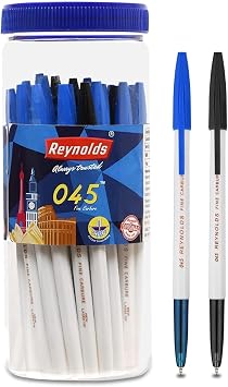 Reynolds 045 25CT JAR - 20 BLUE, 5 BLACK I Lightweight Ball Pen With Comfortable Grip for Extra Smooth Writing I School and Office Stationery | 0.7mm Tip Size