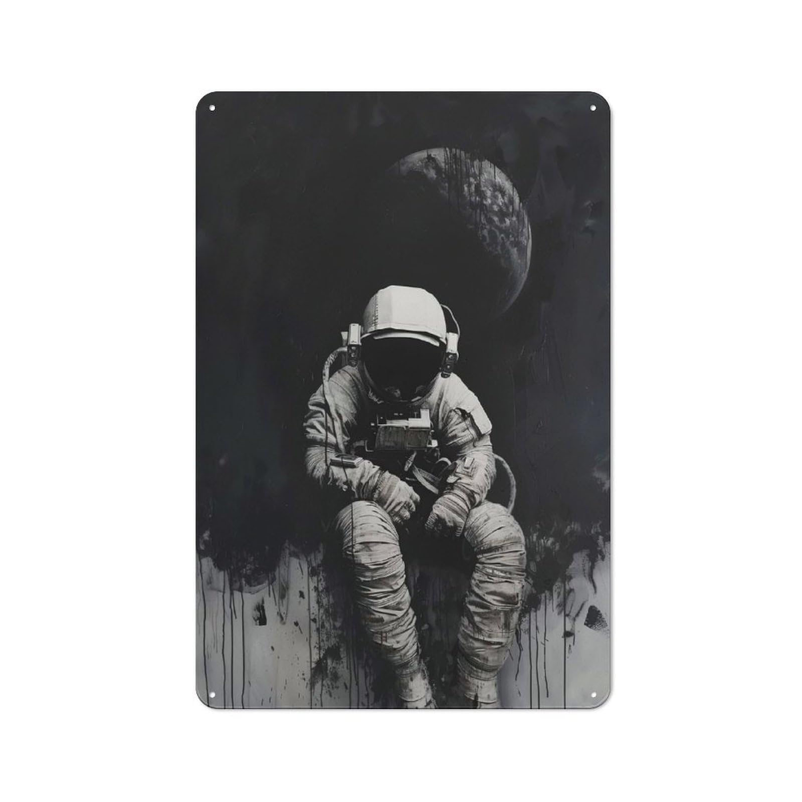 Junmoney Style-8 Tin Wall Plaque 30X20cm With Melancholic Astronaut For Home Office Or Studio, For Metal Sign Collectors, For Garage And Workshop Walls