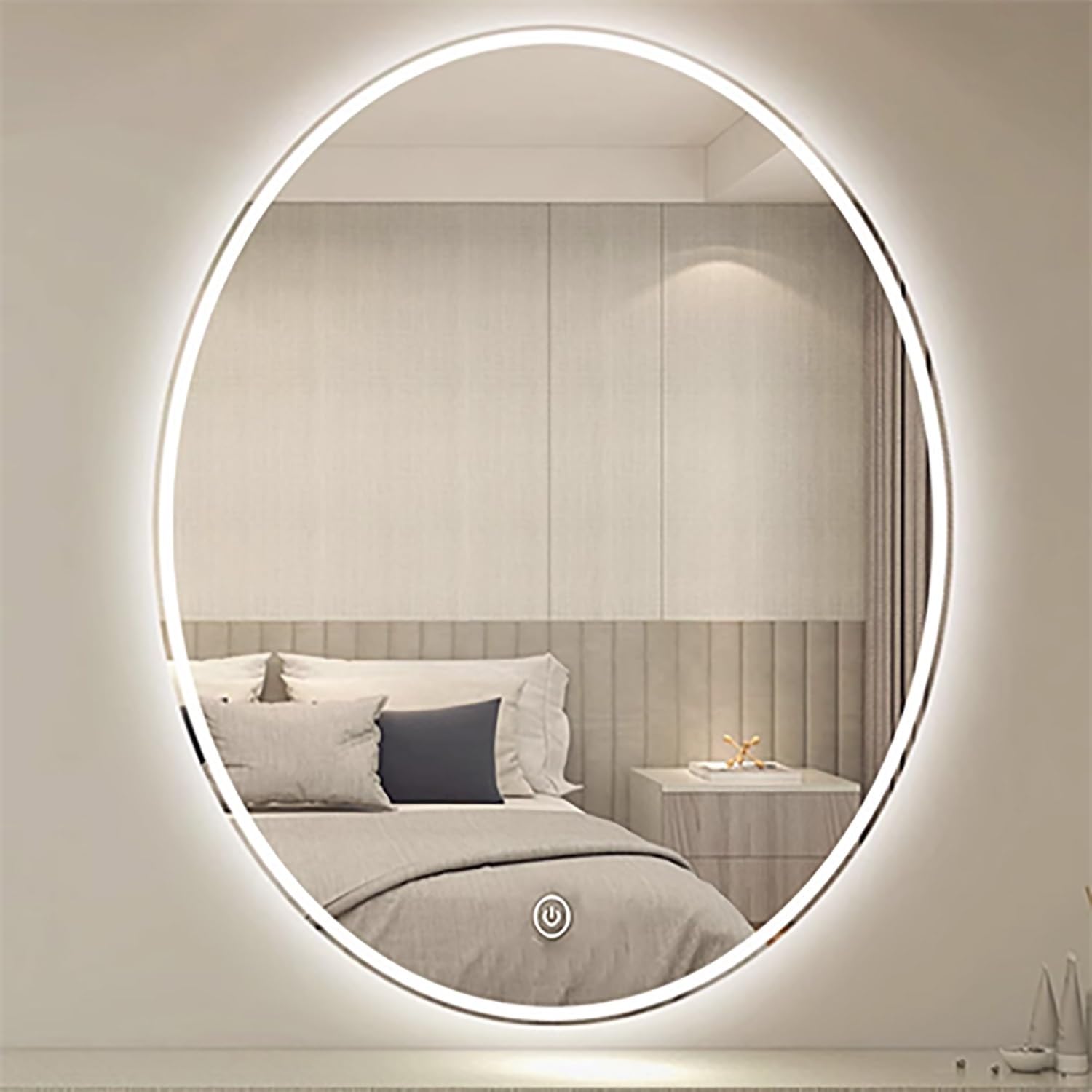 Oval Beleuchteter Wandspiegel, Rahmenlos Dekorativer Hängespiegel mit Beleuchtung, Beschlagfrei Modern Touch-Schalter Badezimmerspiegel(Front Light,80cm/32in)