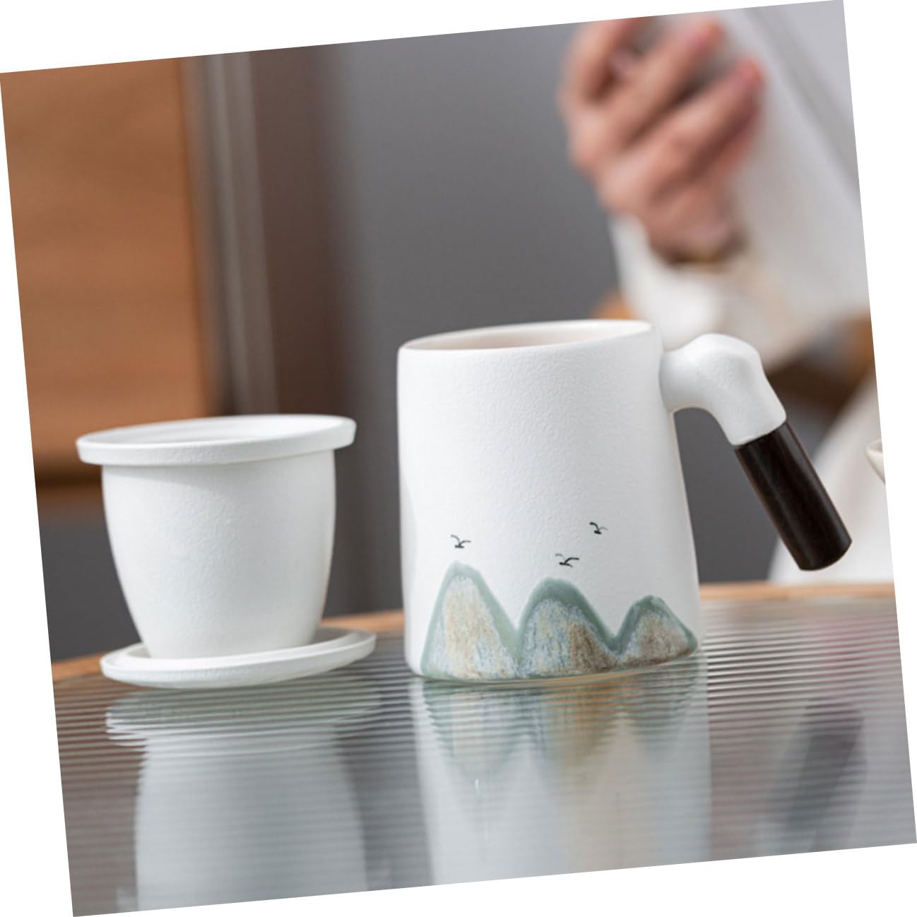 Taza de Cerámica de Color Claro con Infusor y Tapa para Infusionar Té, Taza para Desayuno con Filtro Adecuado para Entusiastas del Té en Escritorio