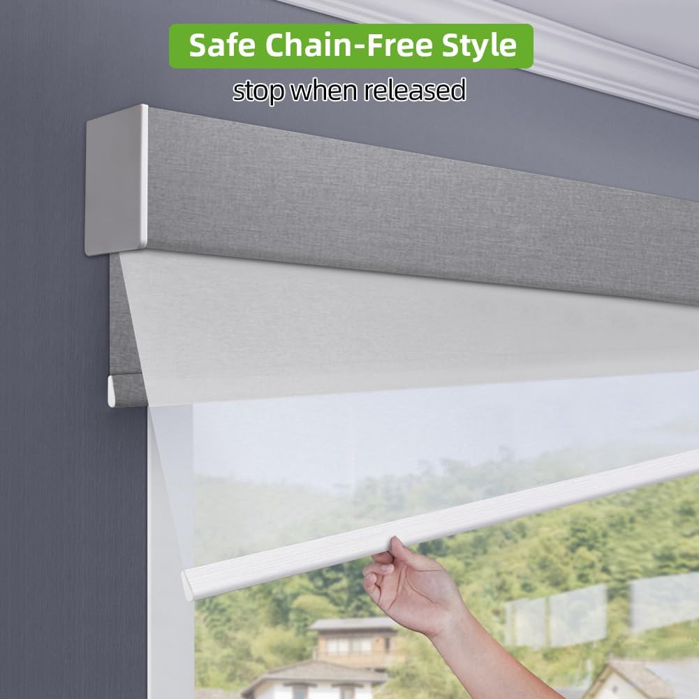 Zshine Day and Night Dual Layers Manual Safe Cordless Roller Blinds Shades Suitable for Home, Office, Hotel, Club, Restaurant, Cinema Windows (82133D)
