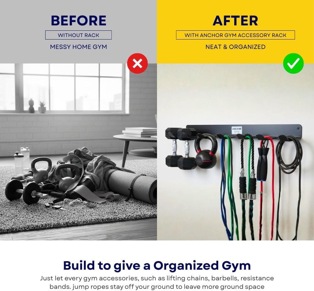Anchor Gym Resistance Band Storage Rack - Gym Rack Organizer for Ropes, Straps & Small Dumbbells - (L-17 Inches) - (Screws Included)
