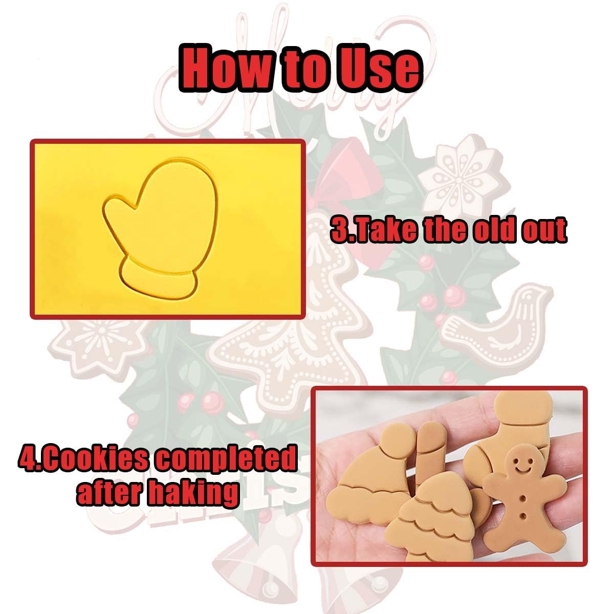 Christmas Cookie Cutter Set - 8 Piece 3D Pressable Mold With Santa, Snowman, Tree, Gingerbread Man, For Holiday Baking - View #9