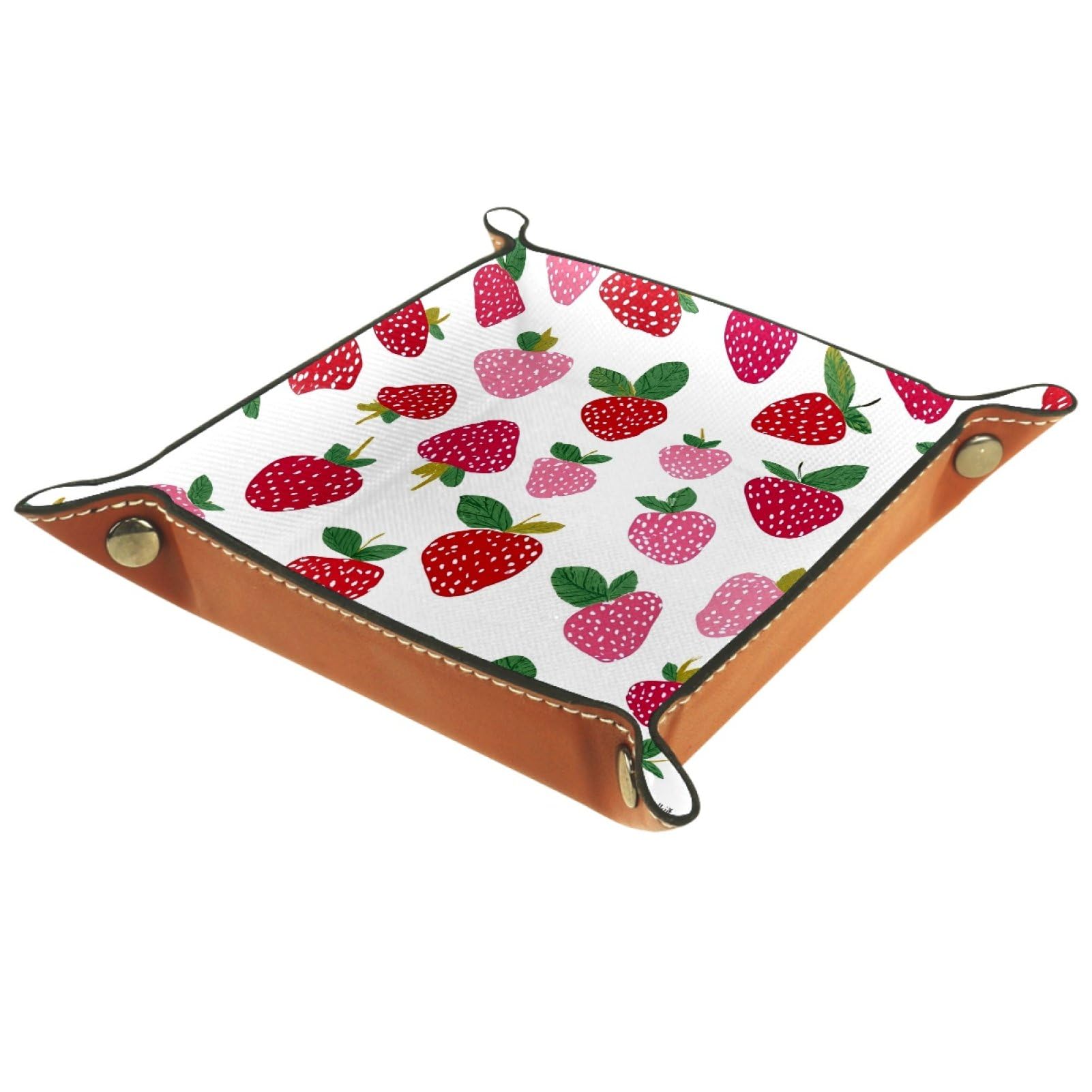 VAPOKF Strawberries Dice Trays Quadrilateral Dice Folding Tray Microfiber Leather Holder for Table Games RPG DND, 20.5 × 20.5 cm