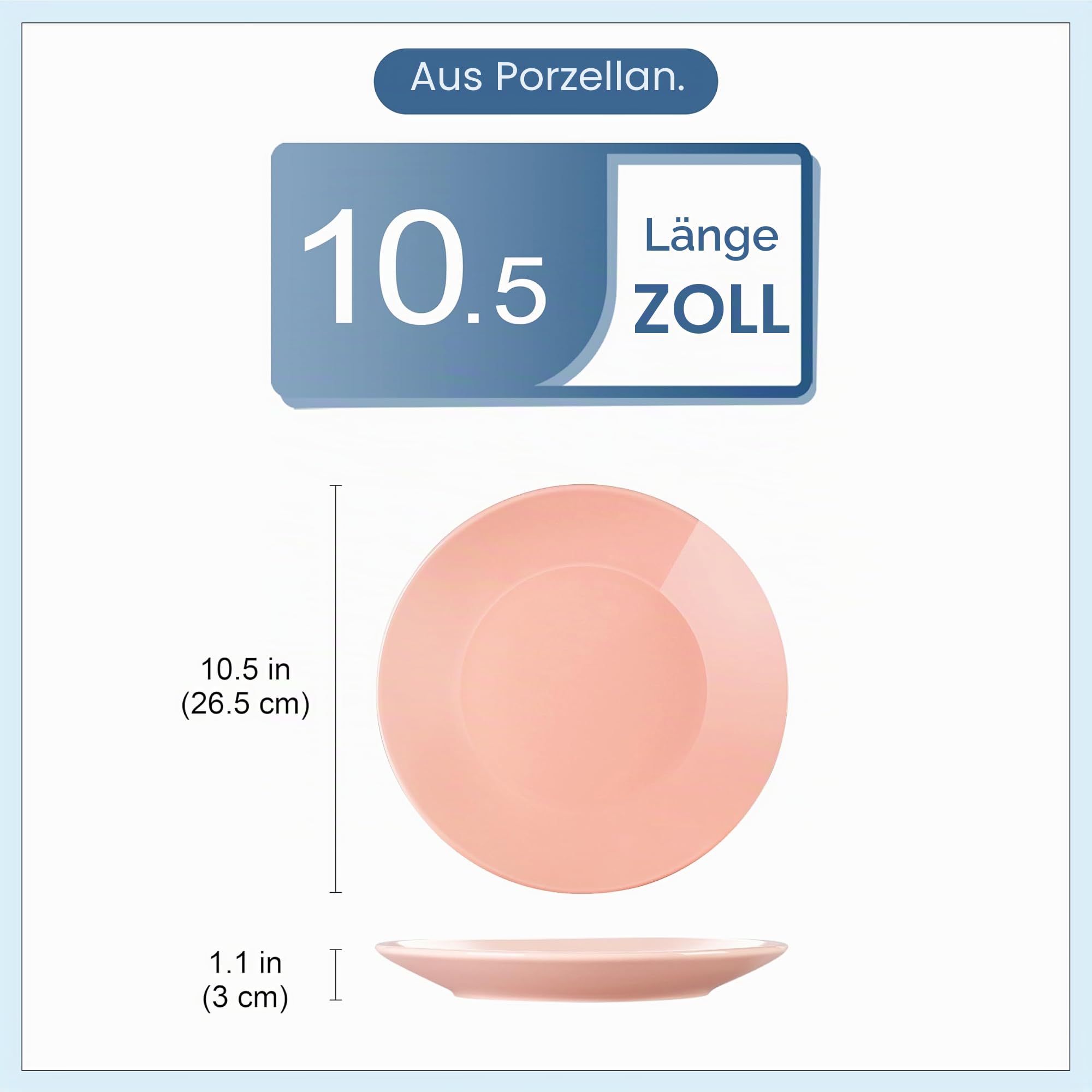 Tafelservice porzellan, LOVECASA SWEET Speiseteller, Flachteller 6er Set, Frühstücksteller Set, 26,5 x 26,5 x 3 cm, Pink, VCP-DP10