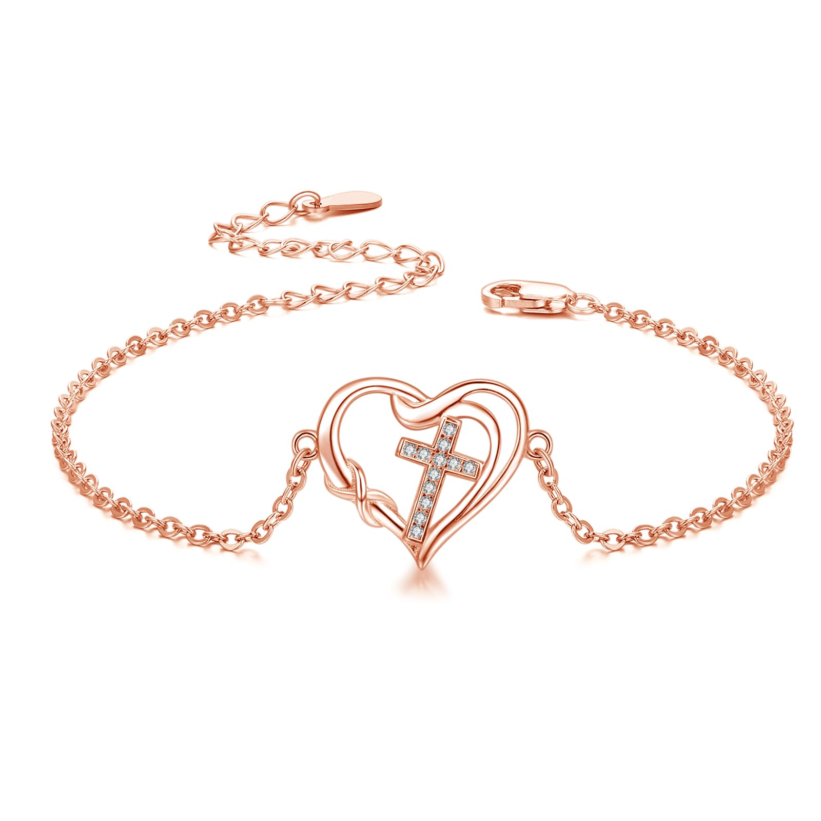 Bracciale a forma di croce per ragazze, in argento Sterling 925, con cuore e croce, regalo per figlia, uomo, donna