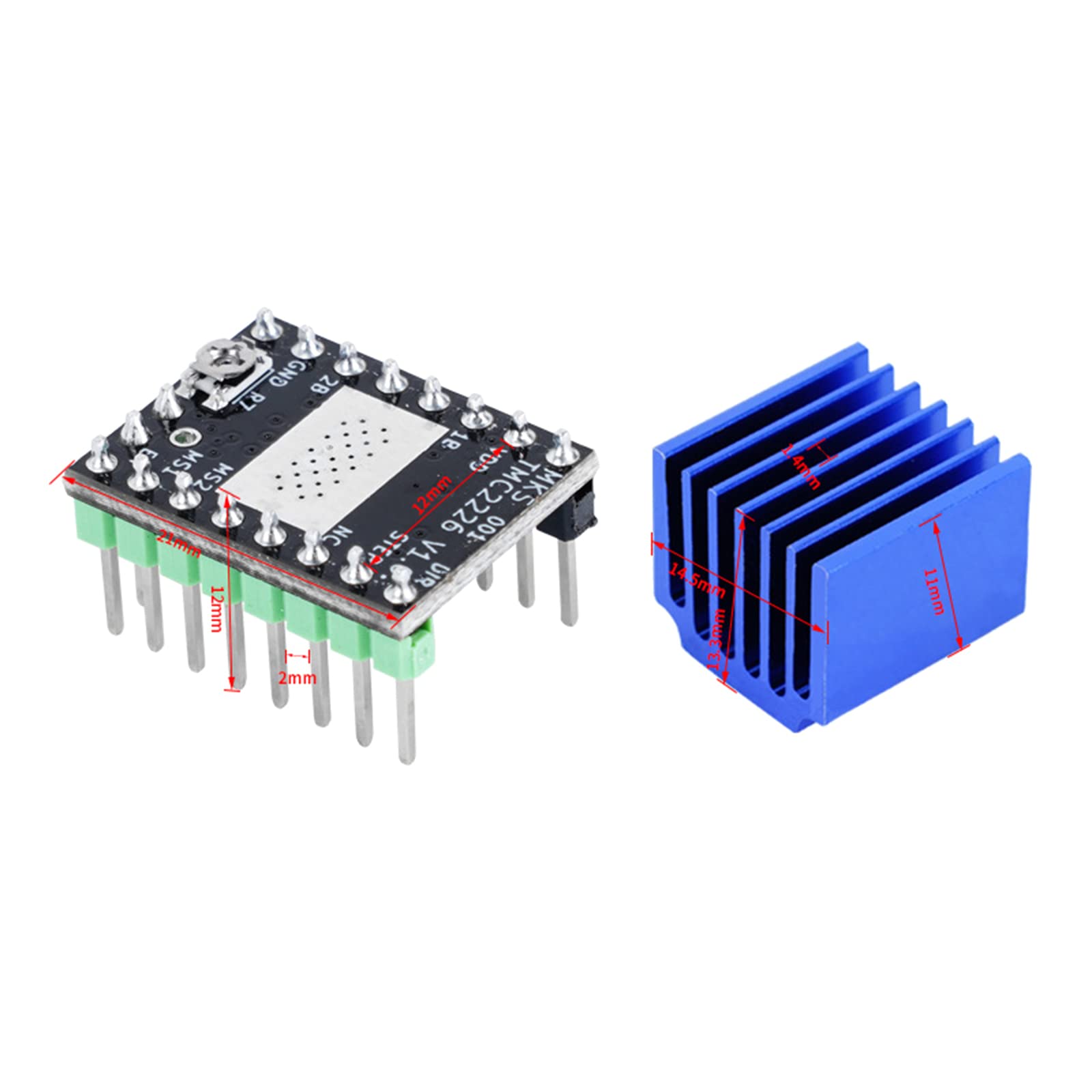 MKS TMC2226V1.0 Stepper Driver 3D Printer Motor Driver mit Heatsink - TMC 2226/2209 Engine Stepping Controller Module - UNF