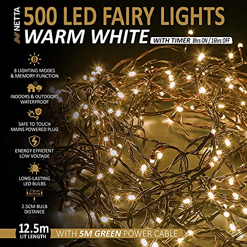 Christmas-Tree-Lights-500-LED-125m-Warm-White-Fairy-String-Lights-Plug-in-with-Timer-and-Memory-Functions-Suitable-for-OutdoorIndoor-Use