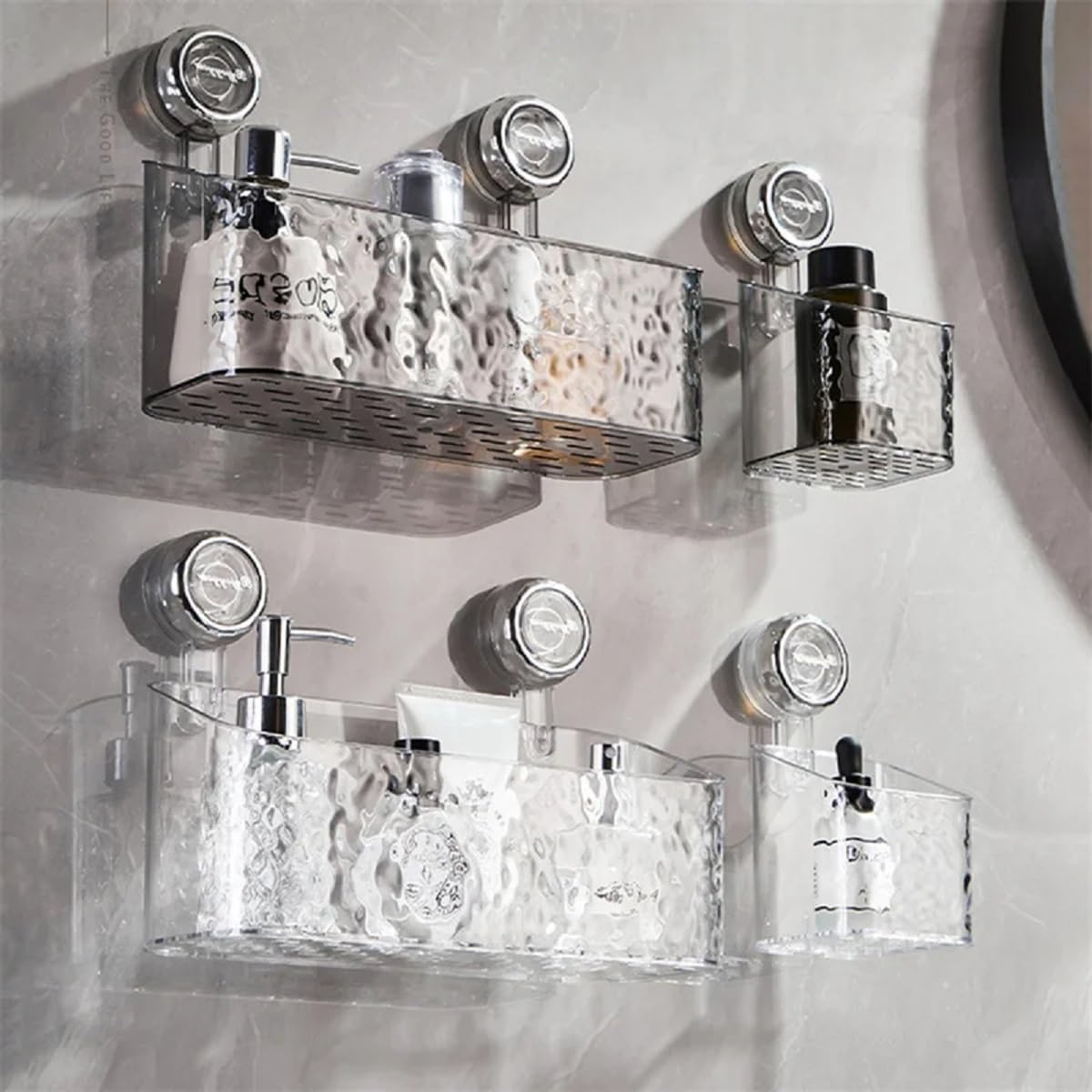 2024 Neues, leichtes, luxuriöses Saugnapfregal mit Gletschermuster, Badezimmerregale, Duschablage, Saugnapf, Abnehmbarer Badezimmer-Toiletten-Organizer mit Saugnapf